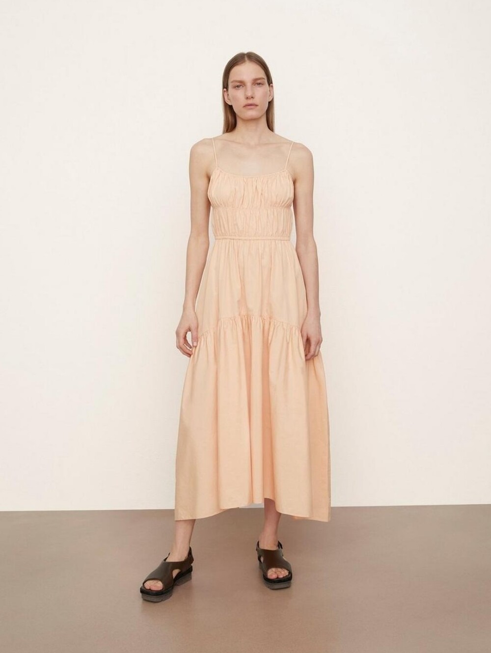 Vince Ruched Tie Back Midi Dress Peach Size M